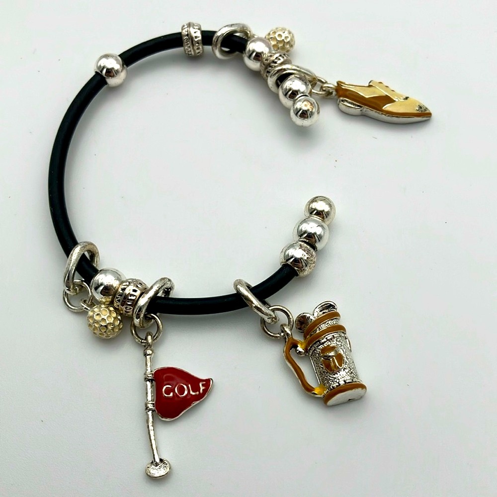 Silver and Black Golf Charm Bracelet 2/&20🎉